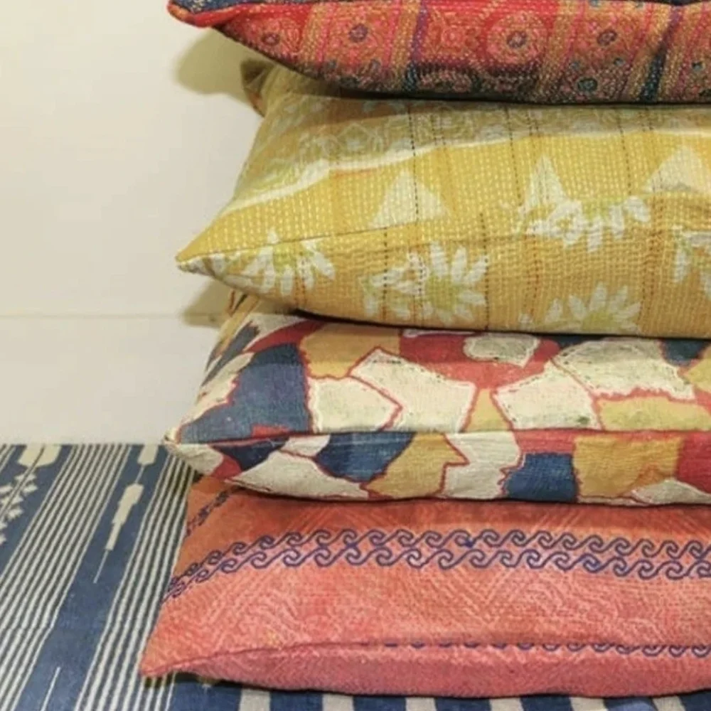 NWT Vintage One Of A Kind Sari Kantha Pillow-22in Multi Stripe
